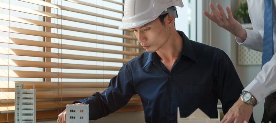 male, residential, developer, at, desk, designing, homes