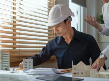 male, residential, developer, at, desk, designing, homes